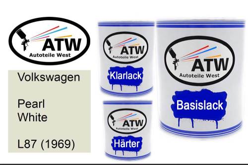 Volkswagen, Pearl White, L87 (1969): 1L Lackdose + 1L Klarlack + 500ml Härter - Set, von ATW Autoteile West.